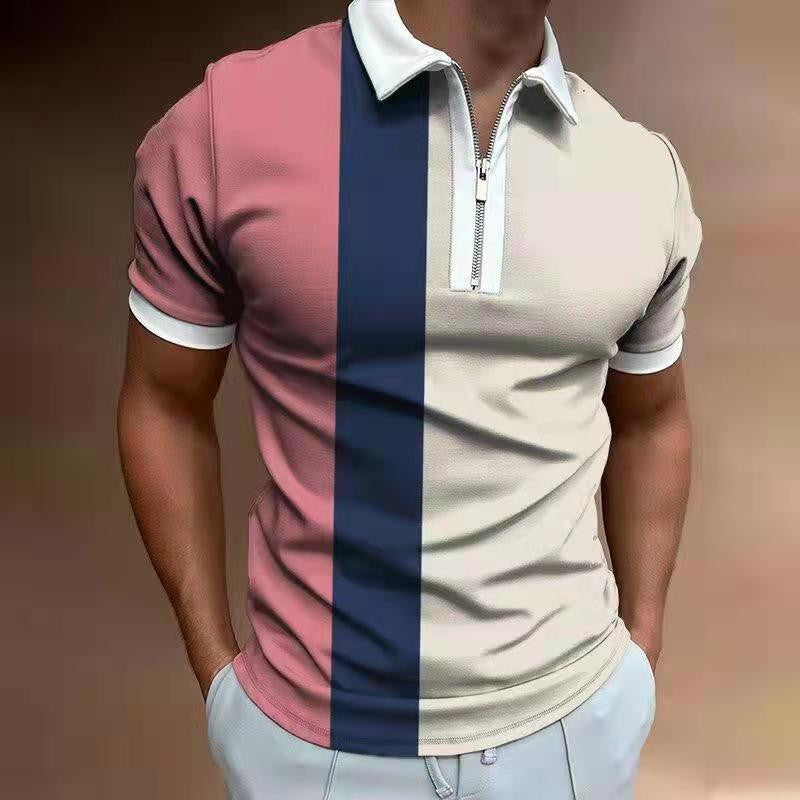 T-shirt polo rayé à manches courtes avec col à revers pour homme