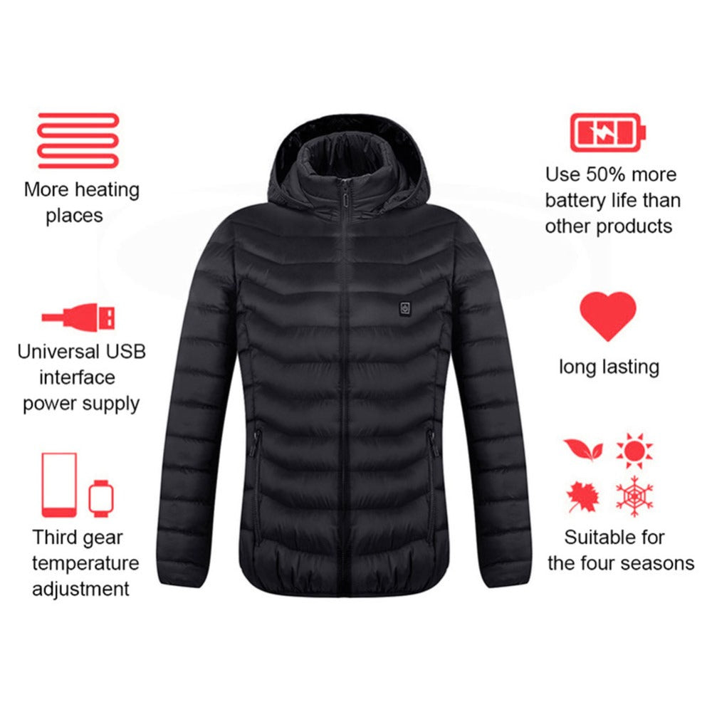 Veste d'hiver chauffante USB, en coton, électrique, manteau zippé, vêtements thermiques chauffants, gilet chauffant pour hommes