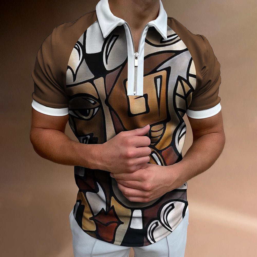 T-shirt polo rayé à manches courtes avec col à revers pour homme