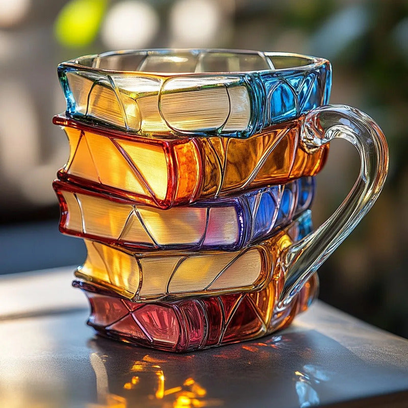 Tasse à Café Unique en Forme de Livres Peints Empilés