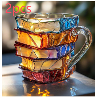 Tasse à Café Unique en Forme de Livres Peints Empilés