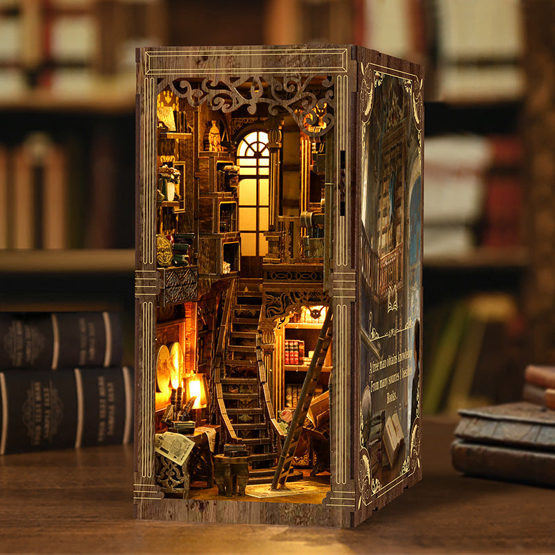 Boîte à livres transfrontalière, nouveau meuble de rangement pour livres anciens, support en bois, modèle 3D à assembler soi-même, petite maison, ornements de bibliothèque