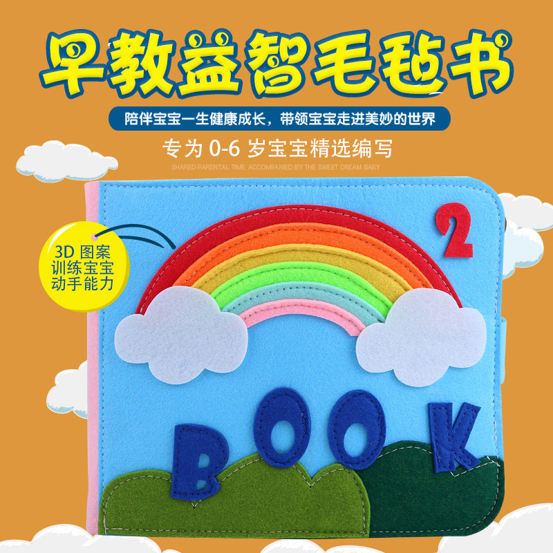 Livres en feutre transfrontaliers pour l'éducation préscolaire, livre d'activités pour la maternelle, livre d'histoires non tissé 3D Rainbow, remise sur la quantité en gros
