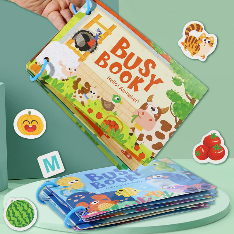 Livre d'autocollants silencieux pour l'éveil des enfants, ferme, lettres, puzzle cognitif, livre magique à déchirer et tirer à répétition pour jouets d'éducation précoce