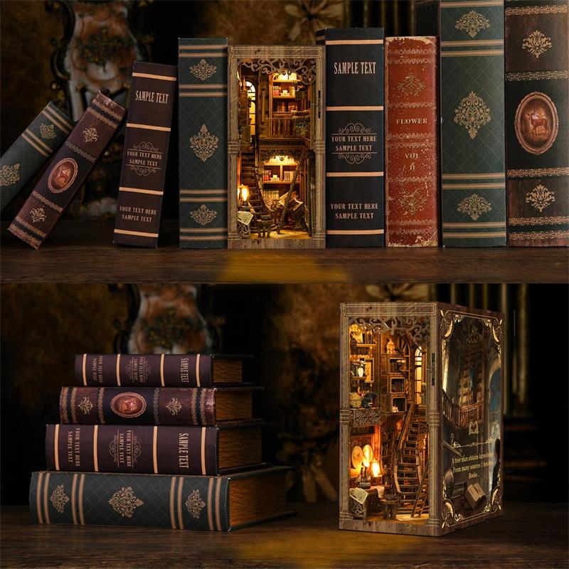 Boîte à livres transfrontalière, nouveau meuble de rangement pour livres anciens, support en bois, modèle 3D à assembler soi-même, petite maison, ornements de bibliothèque