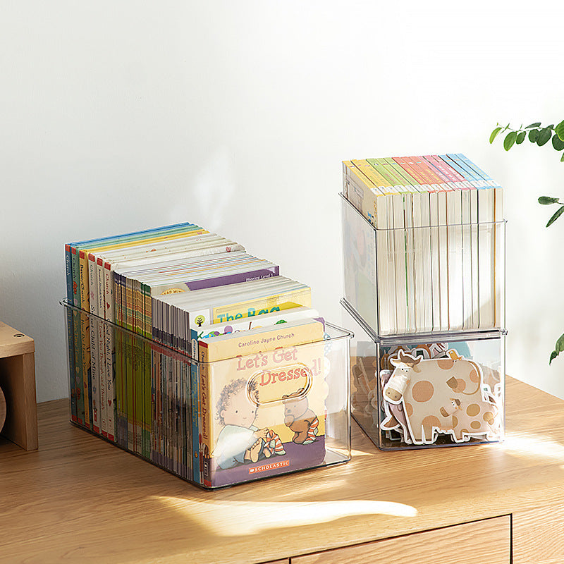 Yimijia Boîte de rangement PET anti-poussière avec couvercle pour livres, jouets, cosmétiques de bureau |maquillage, articles de toilette