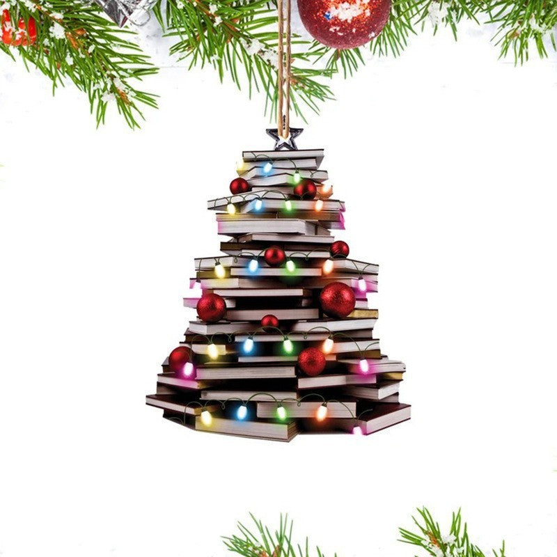 Sapin de Noël suspendu en bois étagère pendentif livres empilés décorations sapin de Noël décorations suspendues pendentif de voiture