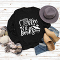 Amazon commerce transfrontalier, café, livres, lettres élégantes, pull ample et grande taille à manches longues et col rond pour femmes, vente en gros.