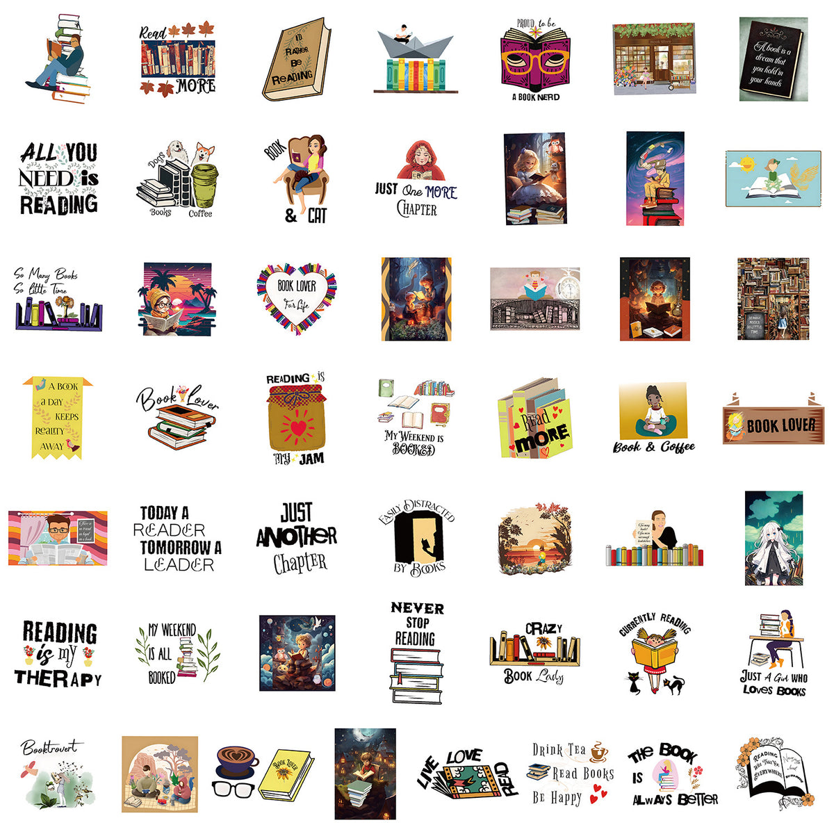 50 books reading graffiti stickers computer cellphone tablet computer decorative stickers waterproof hand Ledger sticker wholesale