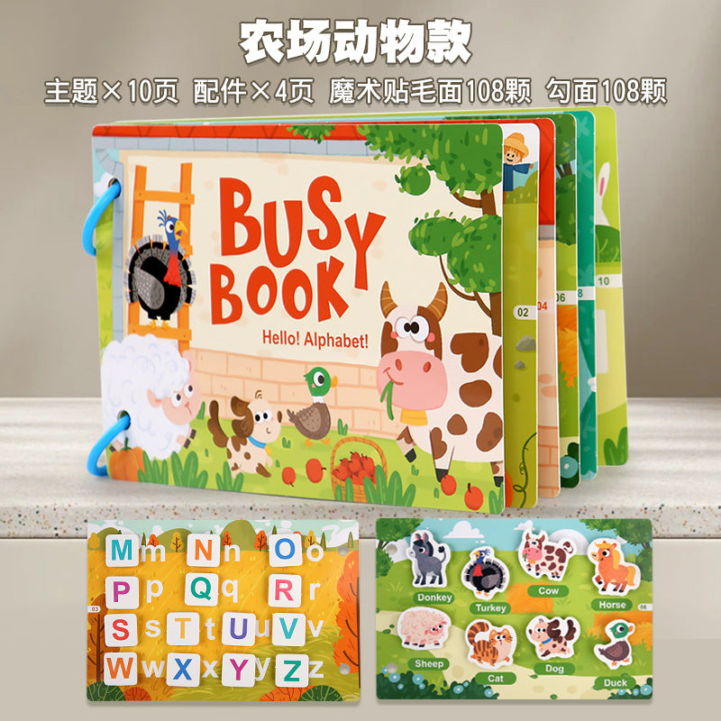 Livre d'autocollants silencieux pour l'éveil des enfants, ferme, lettres, puzzle cognitif, livre magique à déchirer et tirer à répétition pour jouets d'éducation précoce
