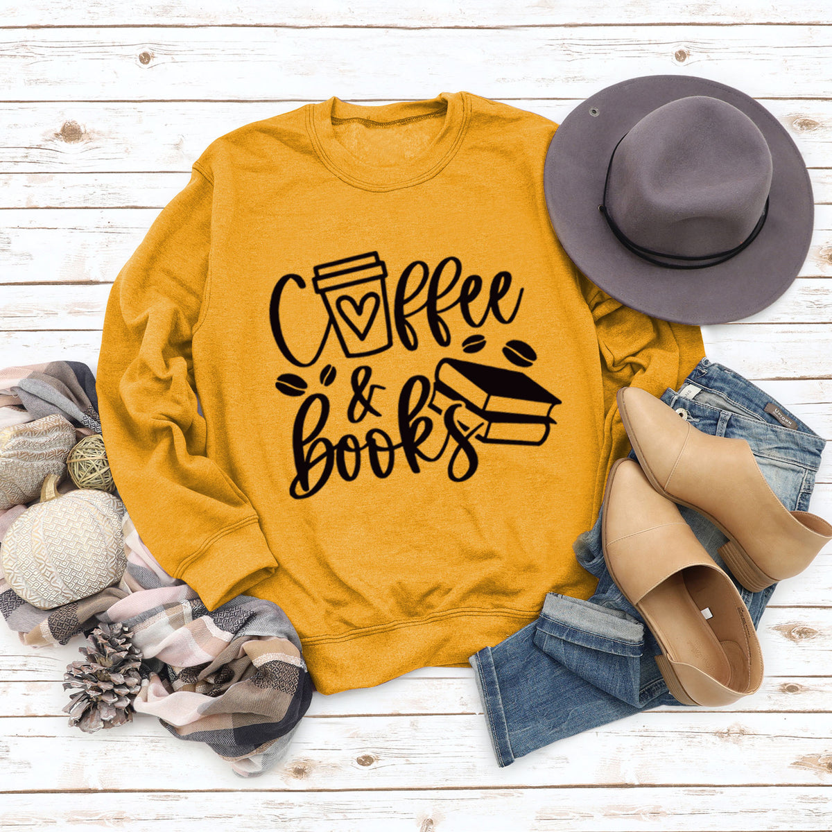 Amazon commerce transfrontalier, café, livres, lettres élégantes, pull ample et grande taille à manches longues et col rond pour femmes, vente en gros.
