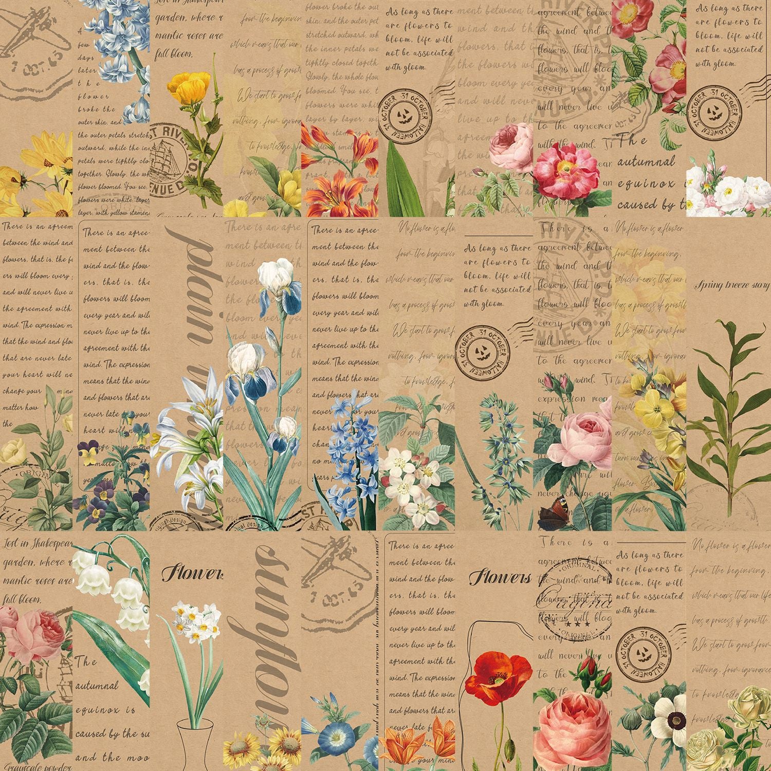 30 signets créatifs de graffiti pour la vente en gros, décorations spéciales de livres de fleurs végétales rétro, fournitures scolaires pour scrapbooking