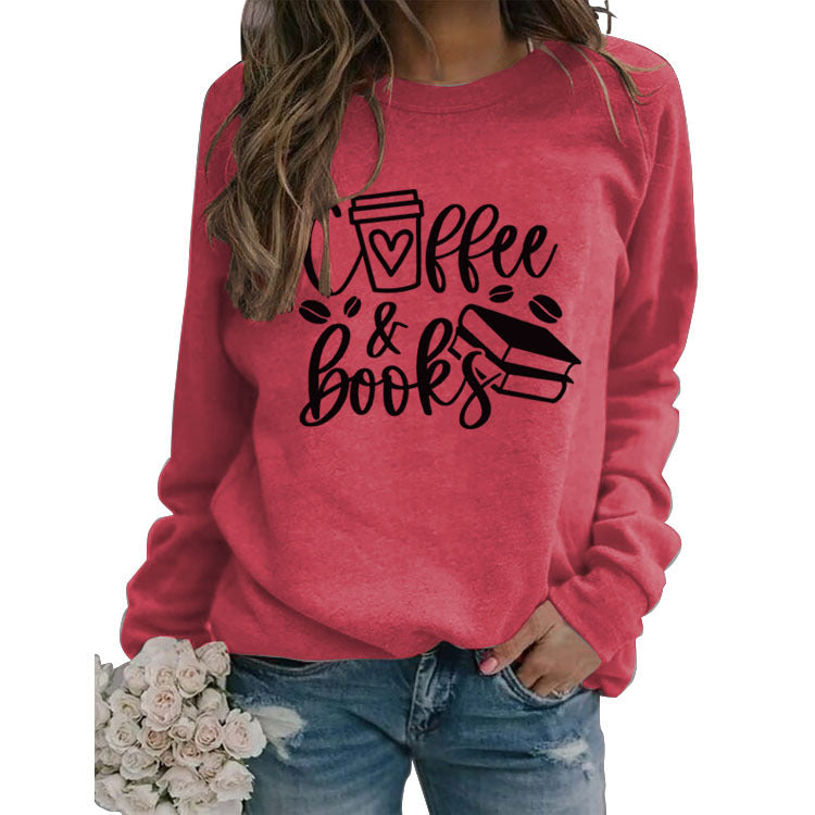 Amazon transfrontalier commerce extérieur Café Livres élégant ample grande taille manches longues pull en gros col rond pour femmes
