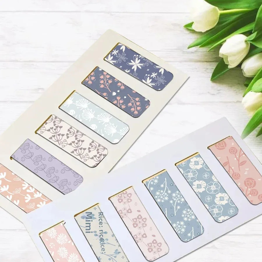 12PCs fresh floral magnetic bookmark student books magnetic label mark