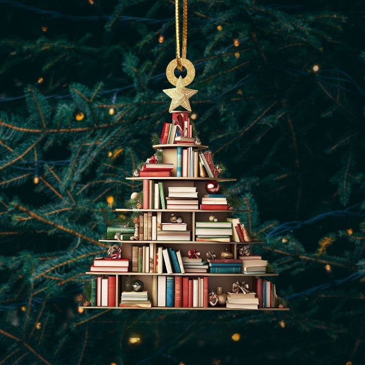 Sapin de Noël suspendu en bois étagère pendentif livres empilés décorations sapin de Noël décorations suspendues pendentif de voiture
