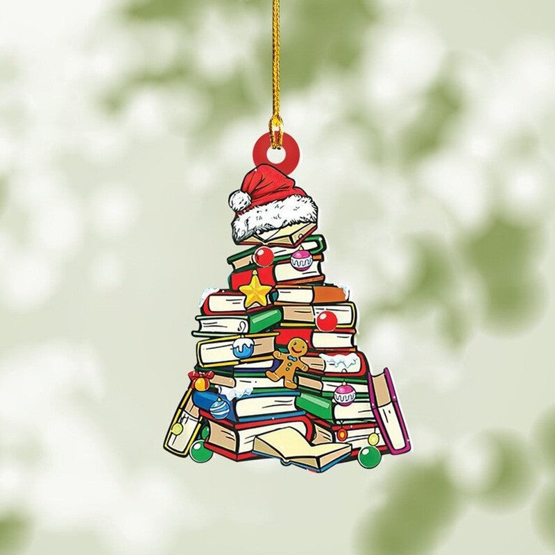 Sapin de Noël suspendu en bois étagère pendentif livres empilés décorations sapin de Noël décorations suspendues pendentif de voiture