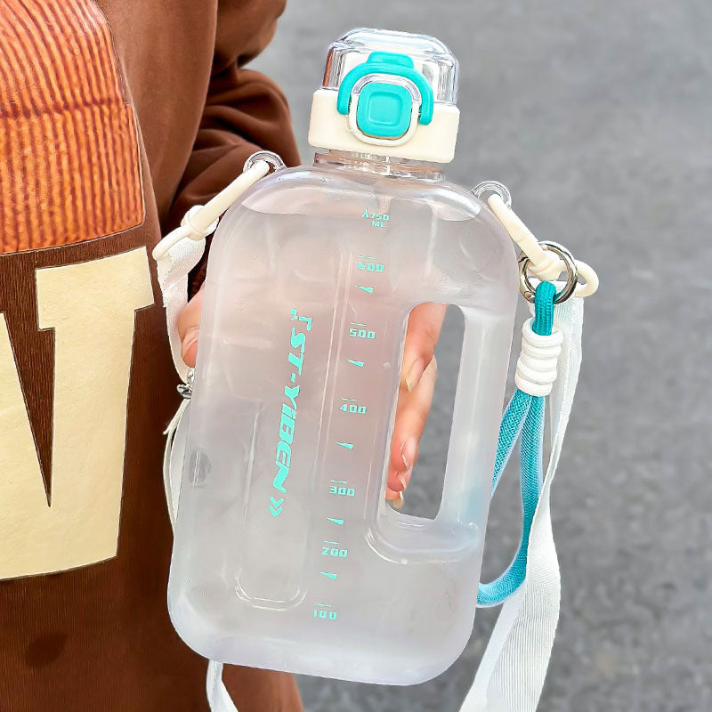 Grande capacité portable sport espace plastique tasse fille sangle paille tasse à boire milliard livres dopamine petit baril carré