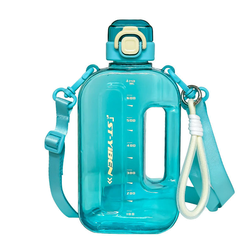 Grande capacité portable sport espace plastique tasse fille sangle paille tasse à boire milliard livres dopamine petit baril carré