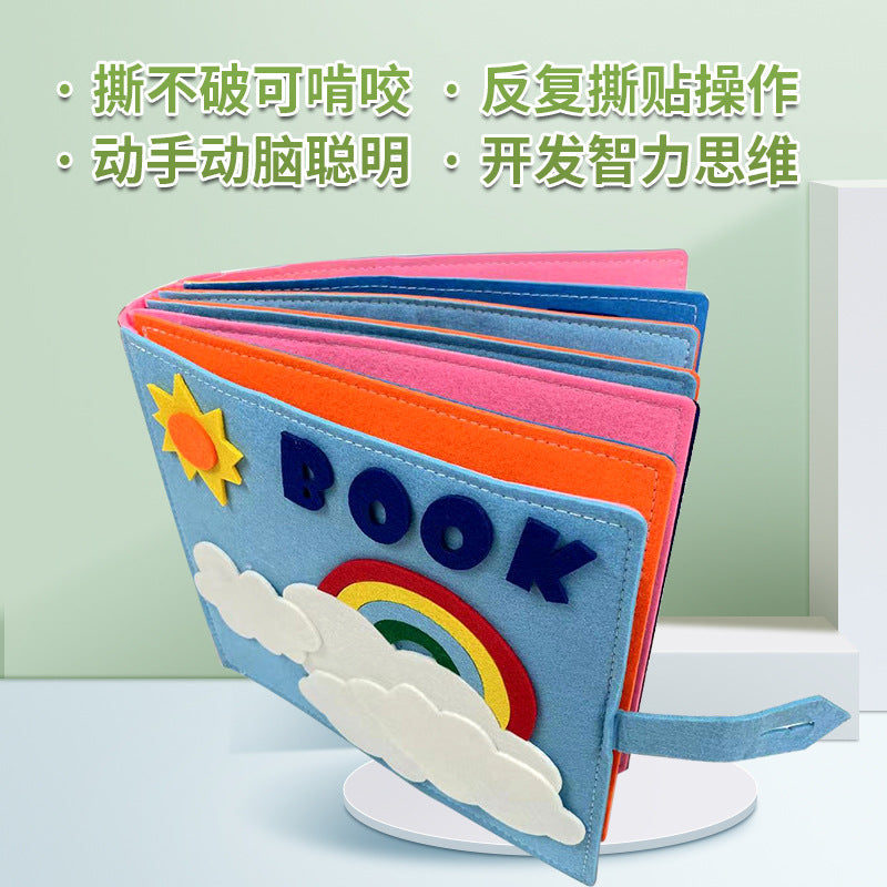 Livre en tissu feutre 3D Montessori pour l'éveil et l'éducation précoce, nouveauté transfrontalière : livre en tissu arc-en-ciel en feutre pour l'éveil.