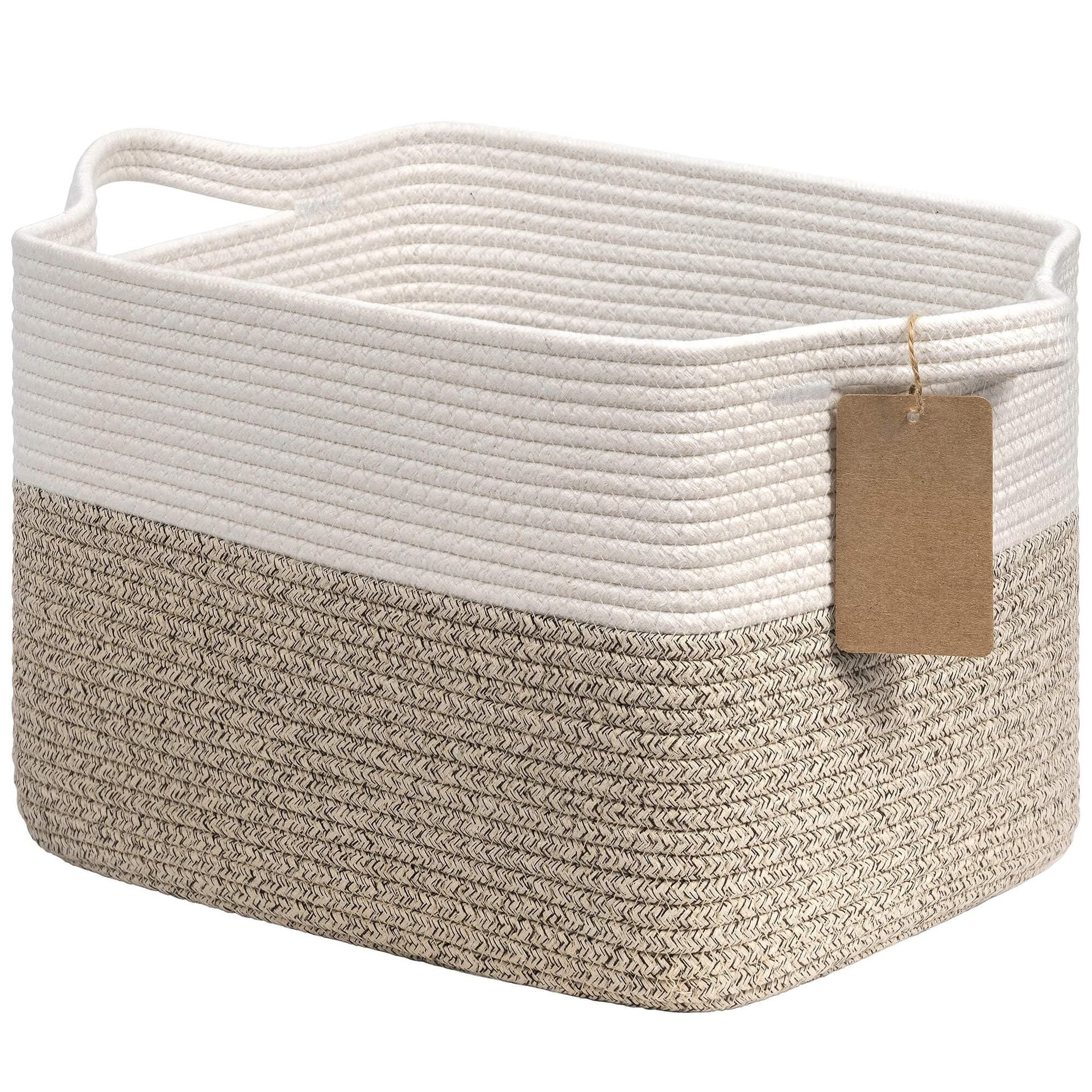 Panier de rangement tressé en corde de coton, panier pour jouets de chien, livres, panier cadeau tendance, panier carré avec poignée de finition