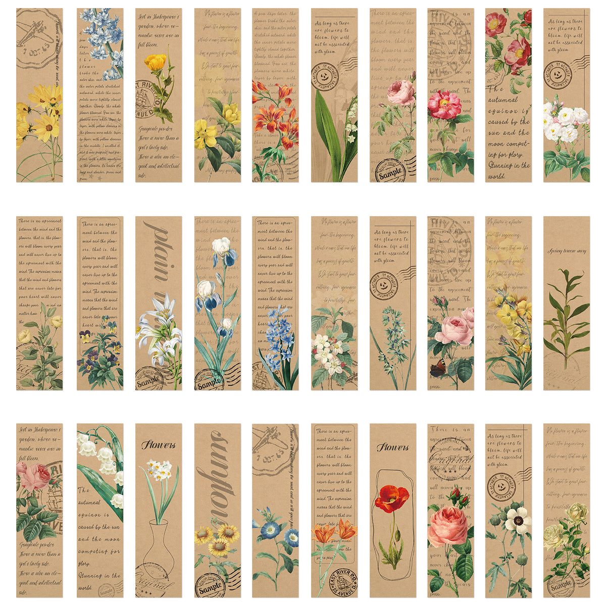 30 fleurs rétro plantes livres décoration spéciale scrapbooking fournitures scolaires créatives graffiti signet vente en gros