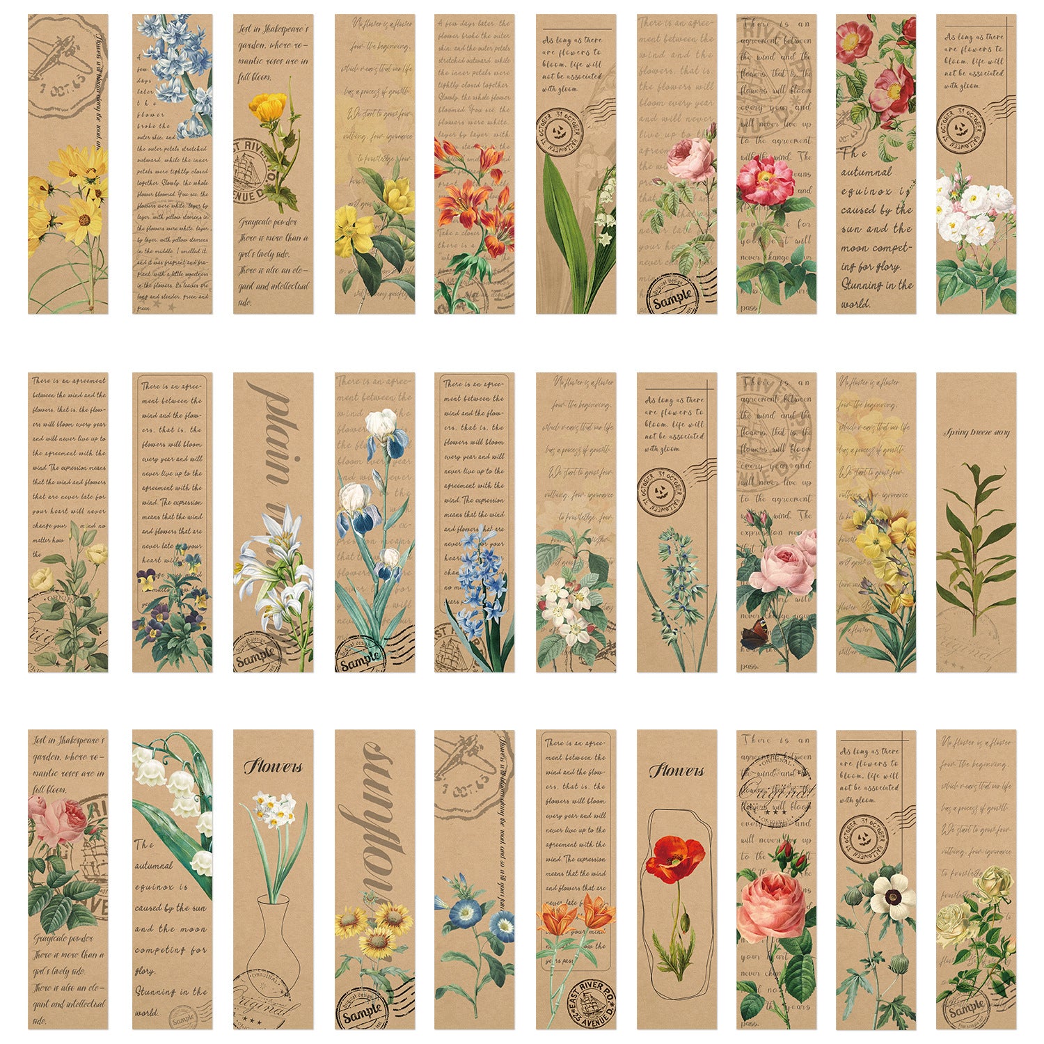 30 signets créatifs de graffiti pour la vente en gros, décorations spéciales de livres de fleurs végétales rétro, fournitures scolaires pour scrapbooking