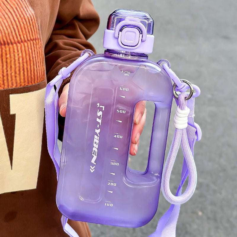 Grande capacité portable sport espace plastique tasse fille sangle paille tasse à boire milliard livres dopamine petit baril carré