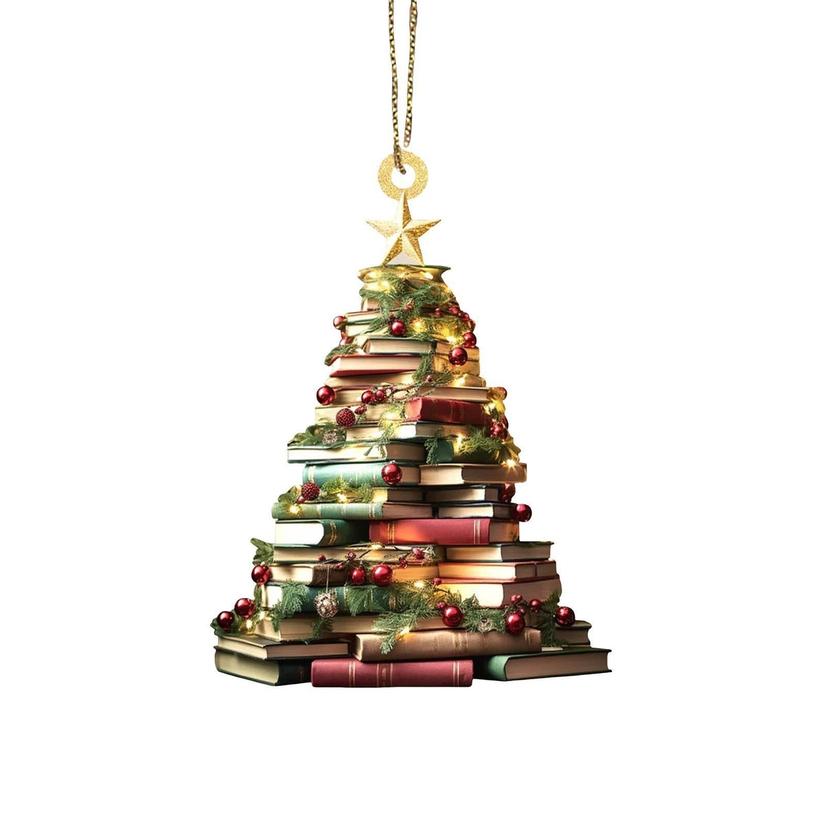 Sapin de Noël suspendu en bois étagère pendentif livres empilés décorations sapin de Noël décorations suspendues pendentif de voiture