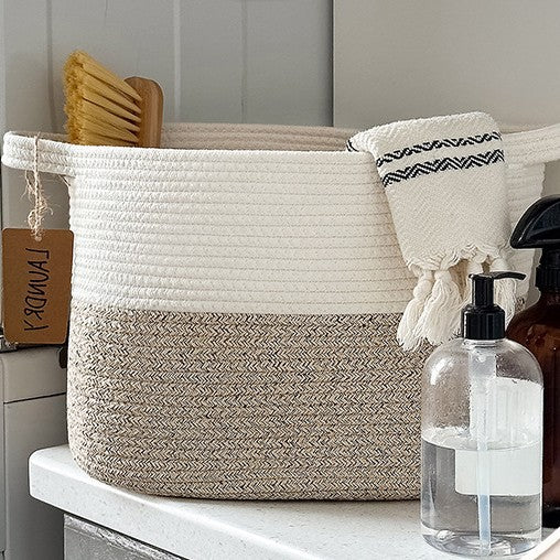 Panier de rangement tressé en corde de coton, panier pour jouets de chien, livres, panier cadeau tendance, panier carré avec poignée de finition