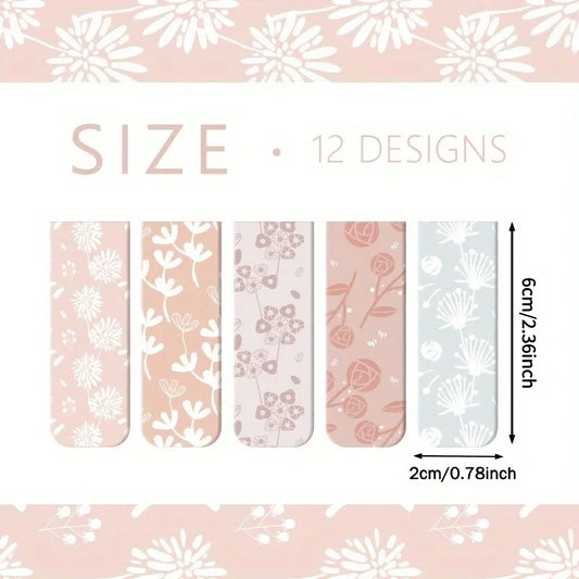 12PCs fresh floral magnetic bookmark student books magnetic label mark