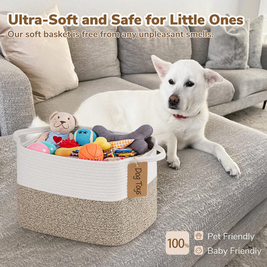 Woven storage basket cotton rope basket dog toy books fashion gift basket square basket with handle finishing