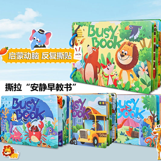 Cross-border children Enlightenment quiet paste book things cognitive puzzle toy DIY magic repeated tear and pull books for Early Education