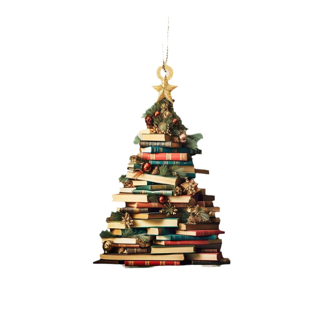Sapin de Noël suspendu en bois étagère pendentif livres empilés décorations sapin de Noël décorations suspendues pendentif de voiture
