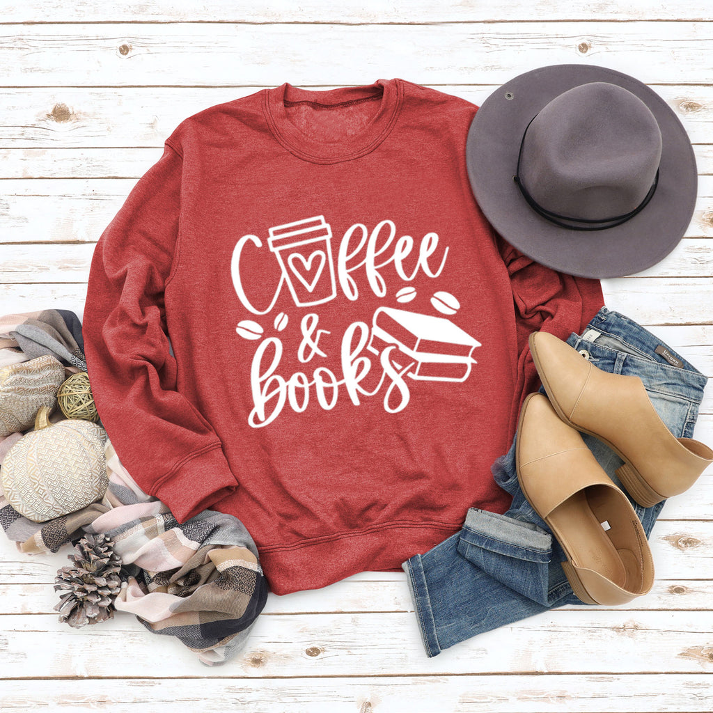 Amazon transfrontalier commerce extérieur Café Livres élégant ample grande taille manches longues pull en gros col rond pour femmes