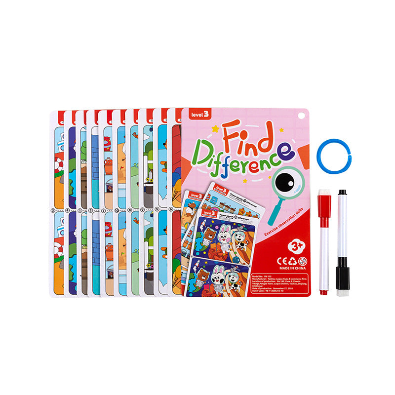 Cartes éducatives de développement de la pensée logique pour l'éducation précoce des enfants transfrontaliers de 3 à 6 ans, entraînement à la concentration et jeux de recherche des différences dans les livres d'images.