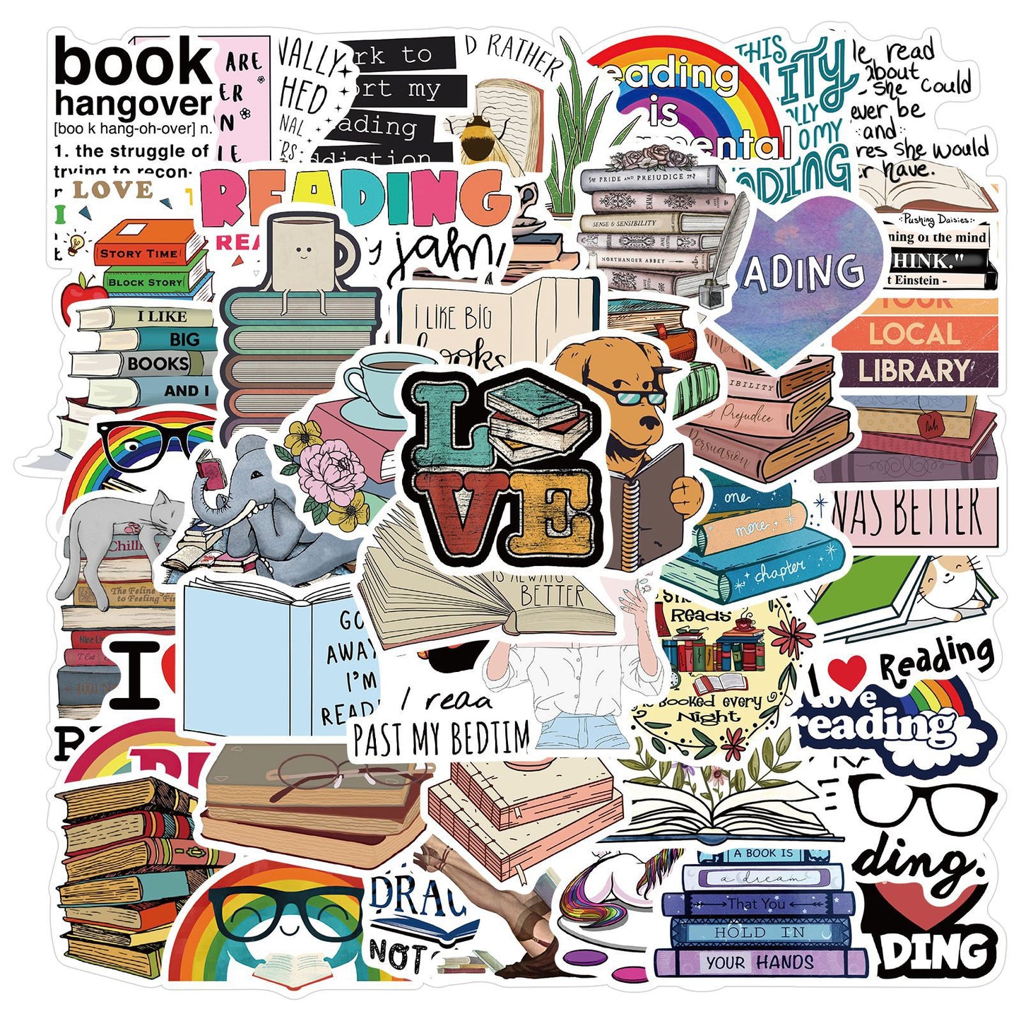 A variety of 50 cartoon reading books smut graffiti stickers decorative guitar notebook luggage DIY wholesale