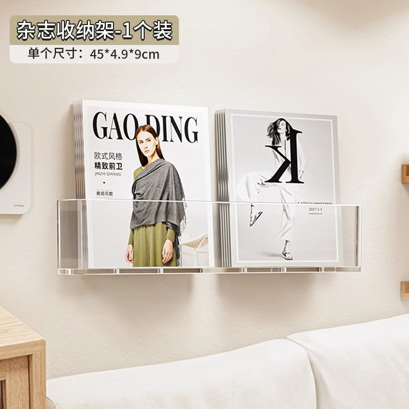 Présentoir mural transparent sans perforation pour livres et journaux, idéal pour les magazines et les livres illustrés