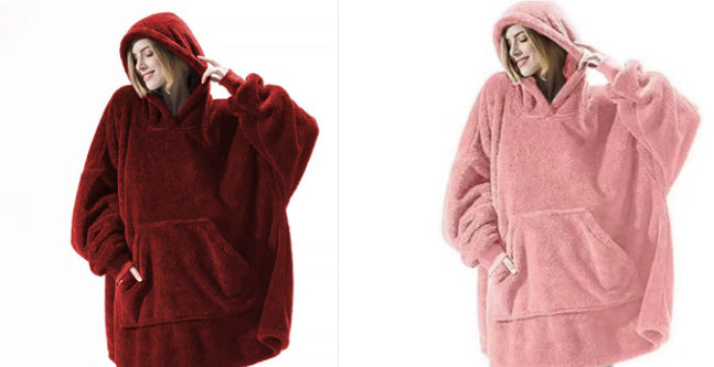Sweat à Capuche avec Grande Poche Pull Confortable Polaire Double Face Plus Épais Couverture Portable
