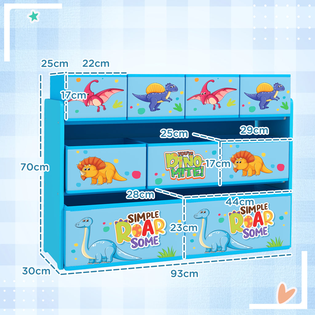 Meuble de rangement 3 niveaux pour enfants avec 9 bacs en tissu non tissé pour jouets, livres, pour chambre à coucher, chambre d'enfant, bleu