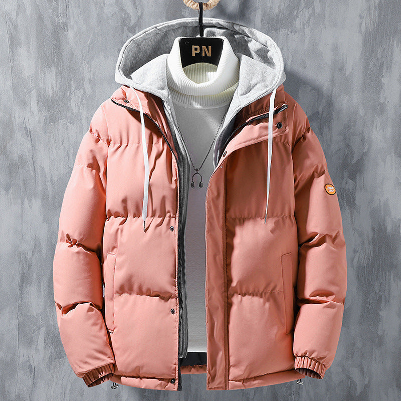 Veste à capuche mode homme, hiver, coupe-vent, épaissie, fausse deux-pièces, manteau uni, loisirs, sport, en coton