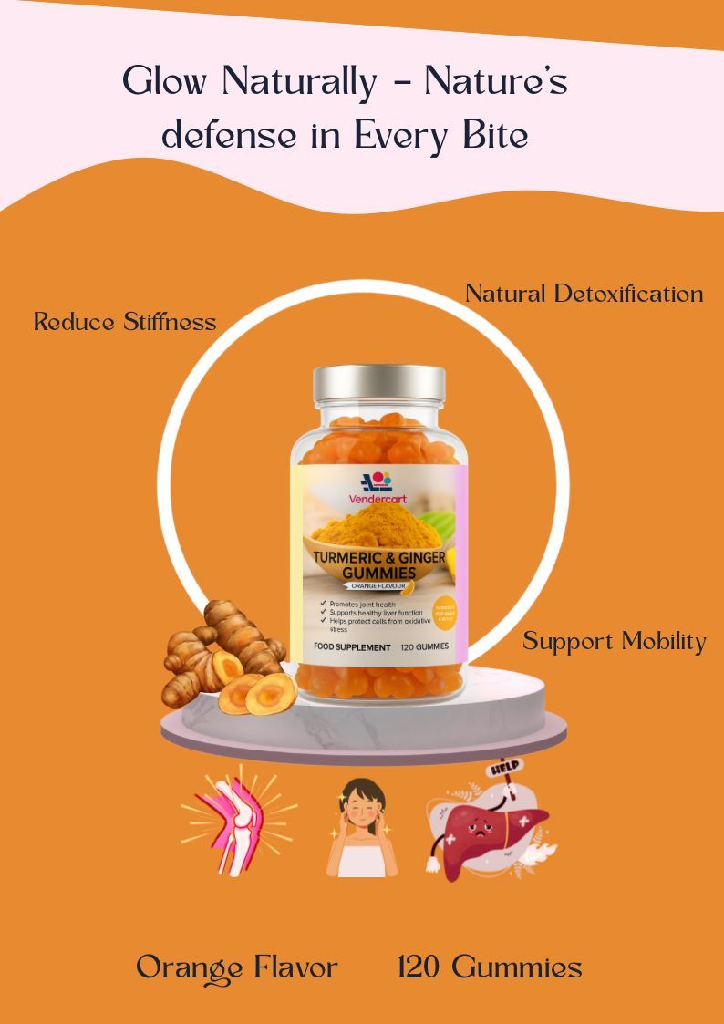 Gummies Curcuma & Gingembre 120ct - Soutien Articulaire, Renforce l'Immunité, Adapté aux Végétaliens