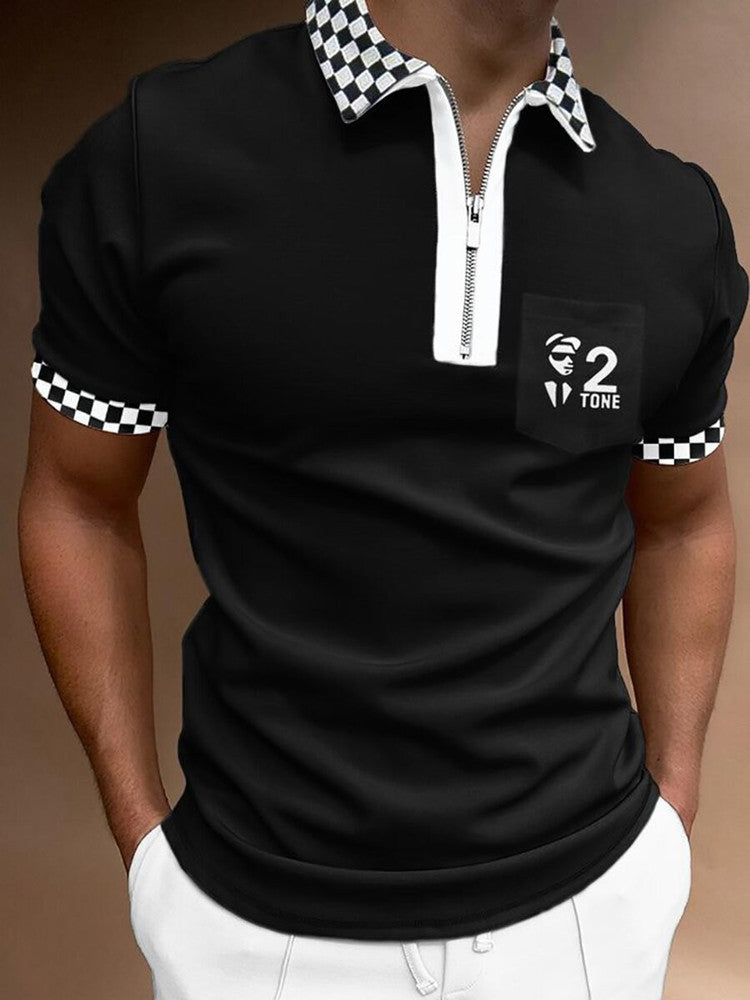 T-shirt polo rayé à manches courtes avec col à revers pour homme
