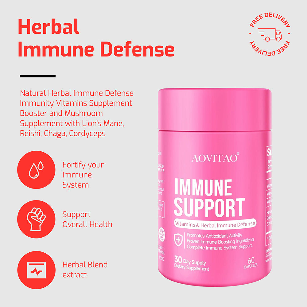 Complément de vitamines pour le système immunitaire et stimulant de défense immunitaire à base de plantes naturelles, et complément de champignons avec Crinière de lion, Reishi, Chaga, Cordyceps, Queue de dinde et plus