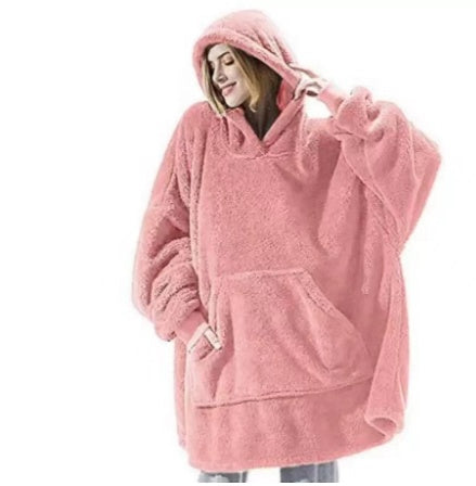 Sweat à Capuche avec Grande Poche Pull Confortable Polaire Double Face Plus Épais Couverture Portable