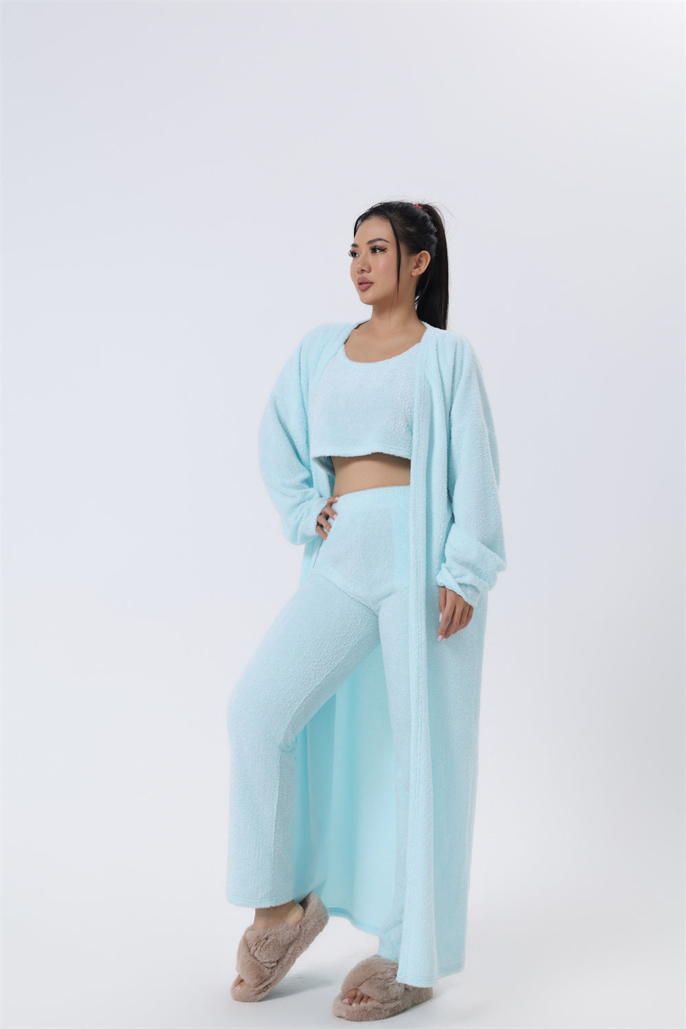 Ensemble de pyjama douillet, Ensemble de détente 3 pièces, Joli vêtement de détente, Ensembles de survêtement chauds, Ensemble assorti, Ensemble de détente, Ensembles de pantalons 3 pièces, Robe d'hiver femme