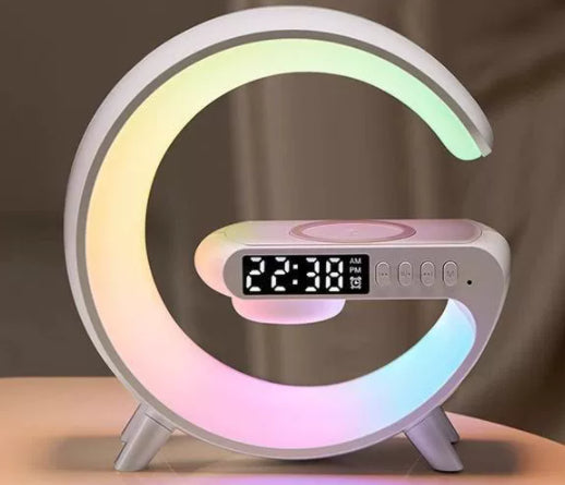 Nouvelle lampe LED intelligente en forme de G, haut-parleur Bluetooth, chargeur sans fil, lampe d'ambiance, contrôle via application pour la décoration de chambre à coucher et de maison