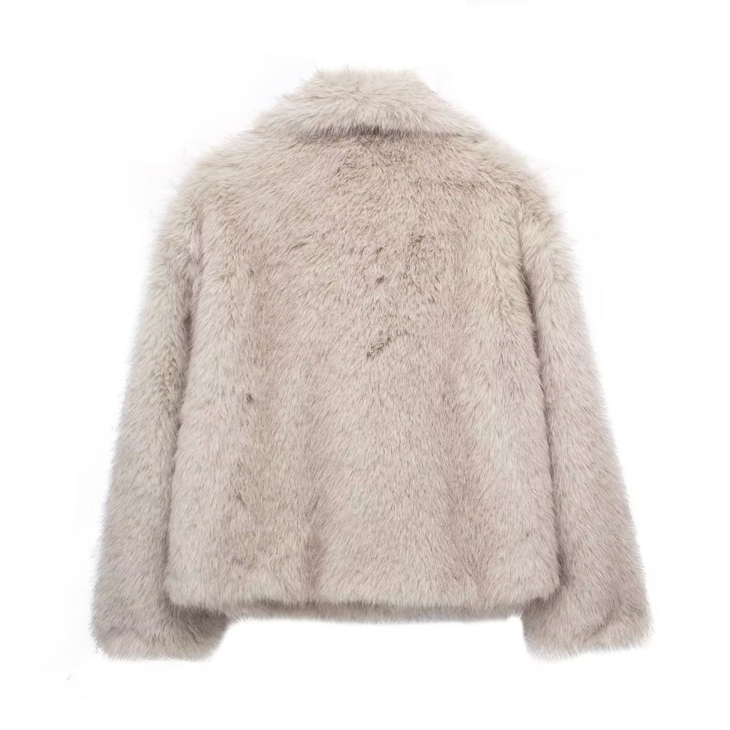 Manteau d'hiver en peluche mode chaud épais moelleux revers veste décontractée hauts à manches longues vêtements pour femmes