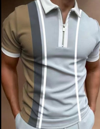 T-shirt polo rayé à manches courtes avec col à revers pour homme