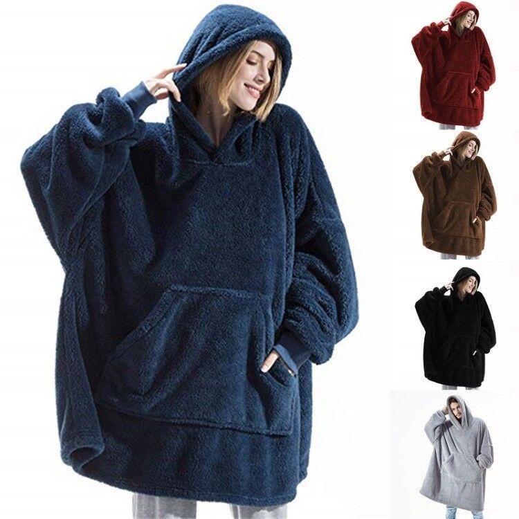 Sweat à Capuche avec Grande Poche Pull Confortable Polaire Double Face Plus Épais Couverture Portable