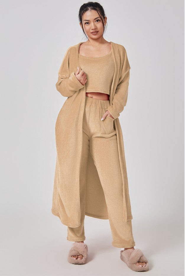 Ensemble de pyjama douillet, Ensemble de détente 3 pièces, Joli vêtement de détente, Ensembles de survêtement chauds, Ensemble assorti, Ensemble de détente, Ensembles de pantalons 3 pièces, Robe d'hiver femme